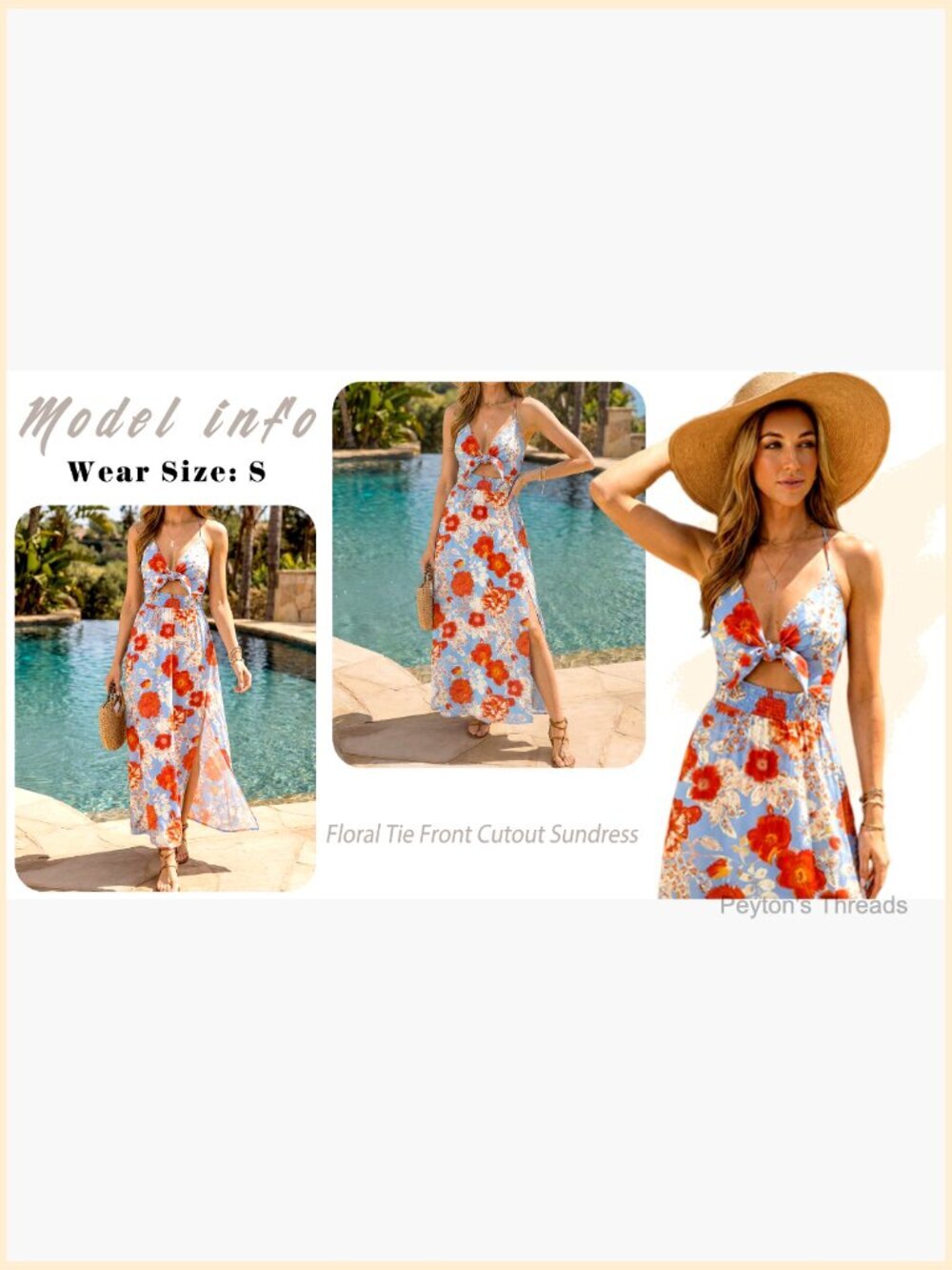 Sleeveless V Neck Tie Front Cut Out Floral Maxi Sundress - Picture 6 of 6